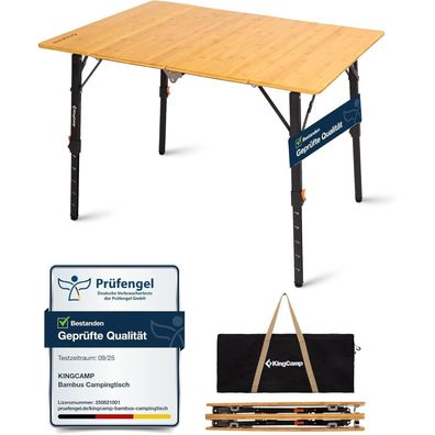 KingCamp Campingtisch Bambus Klapptisch höhenverstellbar 100x70cm bis 80kg