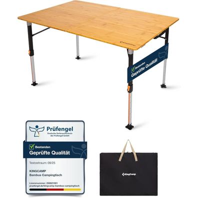 KingCamp Campingtisch Bambus Klapptisch höhenverstellbar 120x80cm, belastbar