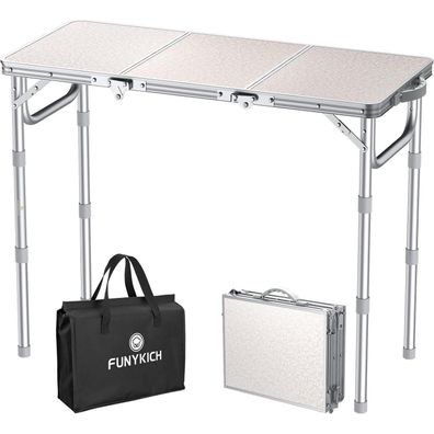 Funykich Campingtisch klappbar, 87x40cm, 3 Höhen (26/48/70cm), Aluminium/MDF