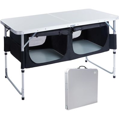 EVER Advanced Campingtisch Klappbar Alu 120x60cm Höhenverstellbar mit Stauraum