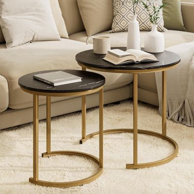 Heyzoey Couchtisch Rund im 2er Set, Wohnzimmertisch Beistelltisch Gold Metall