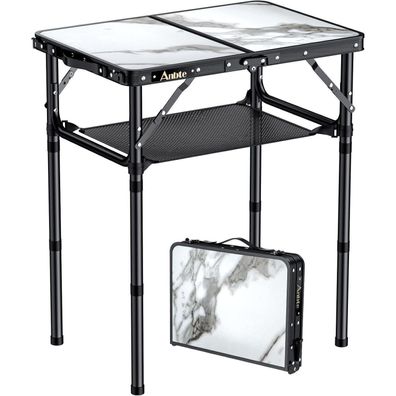 Anbte Campingtisch Klappbar 58x40cm Aluminium Rahmen mit 3 Höhen Verstellbar