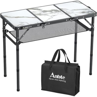 Anbte Campingtisch Klappbar 88x40cm Aluminium 3 Höhenverstellbar (Marmor Weiß)