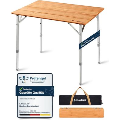KingCamp Campingtisch Bambus Klapptisch höhenverstellbar 100x65cm, belastbar