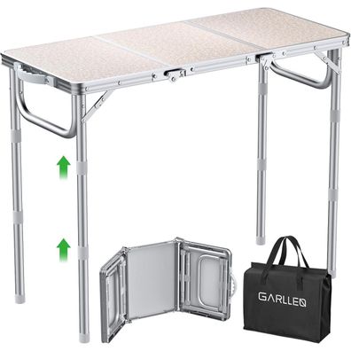 Garllen Campingtisch klappbar 87x40cm, 3 einstellbare Höhen (26/48/70cm), Weiß