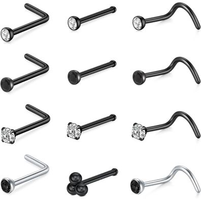 Rajnard Nasenring Studs Schraubensatz Edelstahl 0.6/0.8/1.0mm Nostril 7mm Bar