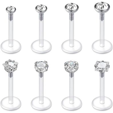 16G Klar Acryl Ohrstecker für Lippen, Helix, Tragus, Knorpel - Flexibel