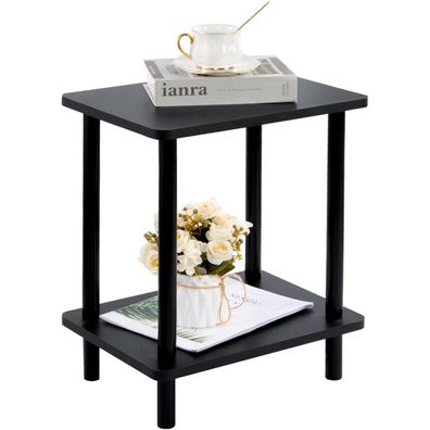 YheenLf Beistelltisch Holz 2 Ebenen 40x30x47.5cm Couchtisch Sofatisch Schwarz