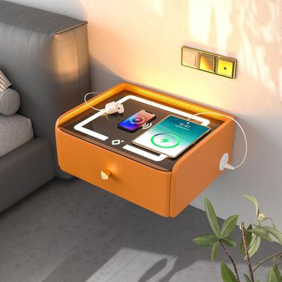 ihomemore Hängender Nachttisch mit Ladefunktion und 3-farbiger LED-Beleuchtung