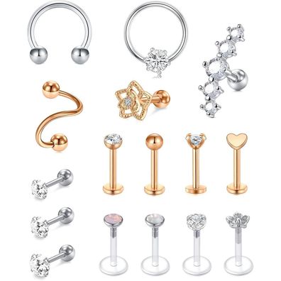 Rajnard 16er Set Tragus Helix Piercing Schmuck Chirurgenstahl Knorpel