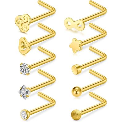 Rajnard Nasenpiercing Set Chirurgenstahl 18/20G, 24 Stück L-Form Nasenring