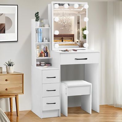 Saimeihome Schminktisch mit Beleuchtung und Hocker, Frisiertisch mit
