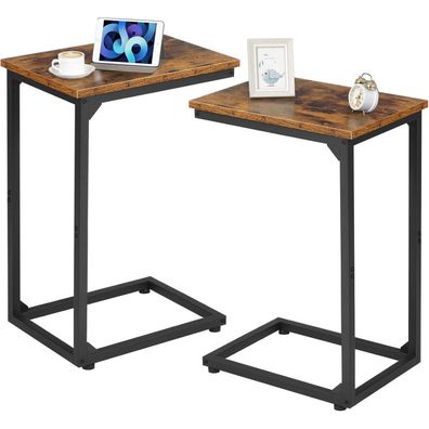 Amhancible Beistelltisch 2er Set, C-Form Couchtisch mit Metallgestell, mobil
