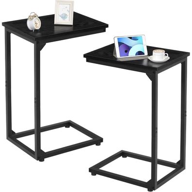 Amhancible Beistelltisch 2er Set, C-Form Couchtisch mit Metallgestell, mobil
