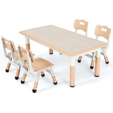 MAMIZO Kindertisch mit 4 Stühlen, höhenverstellbar, für Kinderzimmer, Gelb