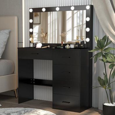Ereousa Schminktisch mit Großem Spiegel und LED-Beleuchtung, Make Up Tisch mit