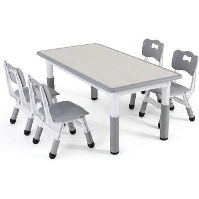 MAMIZO Kindertisch-Set mit 4 Stühlen, höhenverstellbar, für Kinderzimmer, Grau