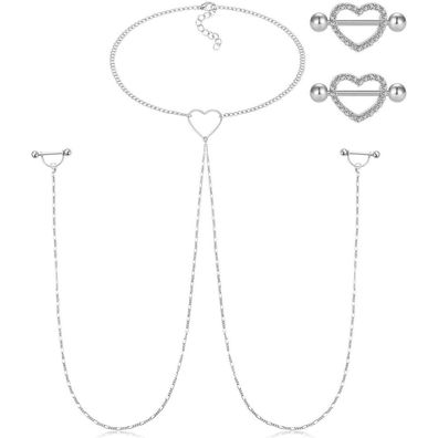 AceFun 2 Paar Brustwarzenpiercing aus Chirurgenstahl 14G mit CZ und Halskette