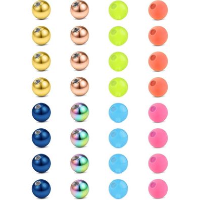Rajnard Piercing Ersatzkugeln 14G/16G 3mm, 32 Stück Mischfarben, Chirurgenstahl