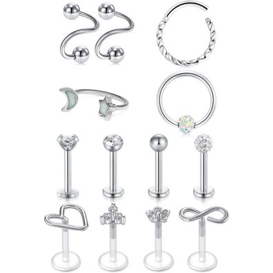 Rajnard 13-teiliges Piercing Set aus Chirurgenstahl, 16G, für Tragus, Helix