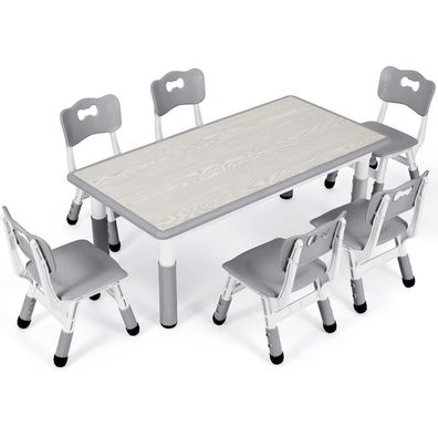 MAMIZO Kindertisch mit 6 Stühlen, höhenverstellbar, für Kinderzimmer
