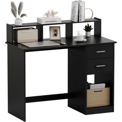 Mondeer Schreibtisch mit Schubladen und Regal, Computertisch Klein, 105 x 48 x