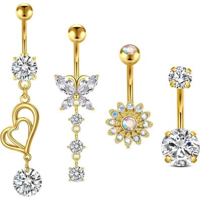 Rajnard Bauchnabelpiercing 14G Banane Barbell 10mm Chirurgenstahl mit Blumen