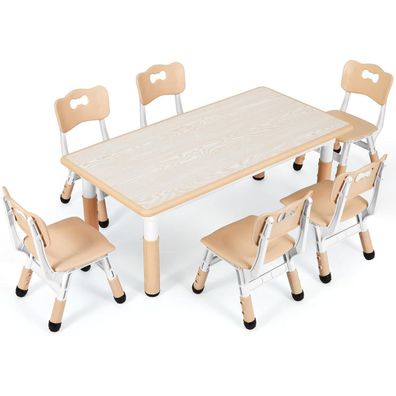 MAMIZO Kindertisch mit 6 Stühlen, höhenverstellbar, für Kinder ab 2 Jahre, Gelb