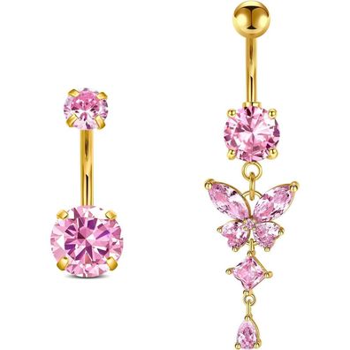 Rajnard Bauchnabelpiercing Gold/Silber Chirurgenstahl Schmetterling Bananabells