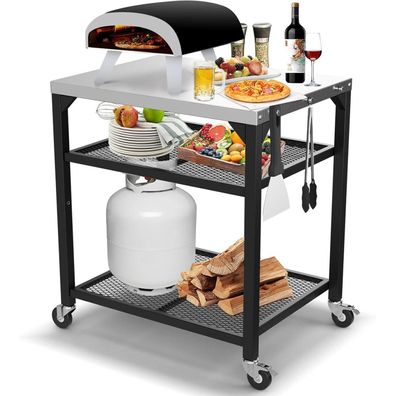GFTIME Pizzaofen Tischwagen für Ninja Woodfire, Blackstone, Weber Q - Großer