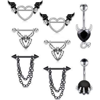 Rajnard 8-teiliges Piercing Set: Brustwarzenpiercing & Bauchnabelpiercing aus