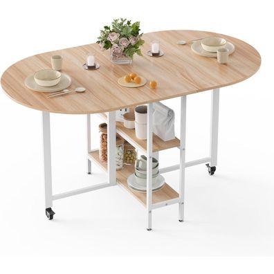 Mondeer Mobiler Klappbarer Esstisch mit 2 Ablagen, ausziehbar, 140x80x75 cm