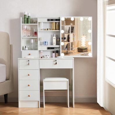 Buildonely Schminktisch mit Spiegel und LED Beleuchtung, 3 Farbtemperaturen
