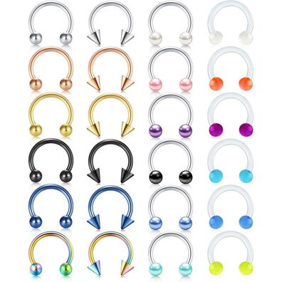Rajnard 24er Septum Piercing Set 16G Hufeisenringe 10mm aus Chirurgenstahl für