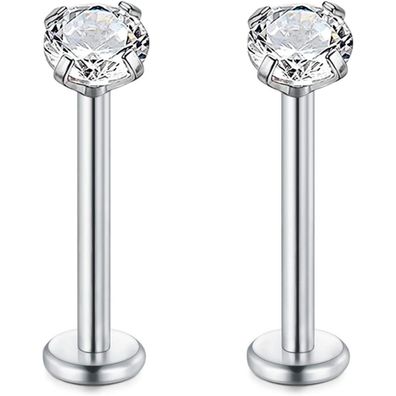 Rajnard 2er Set 16G Chirurgenstahl Lippenpiercing Labret Stud mit Zirkon