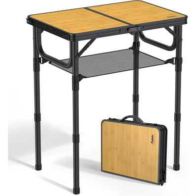 Anbte Campingtisch Klappbar 58x40cm Aluminium Schwarz-Rahmen, 3 Höhen