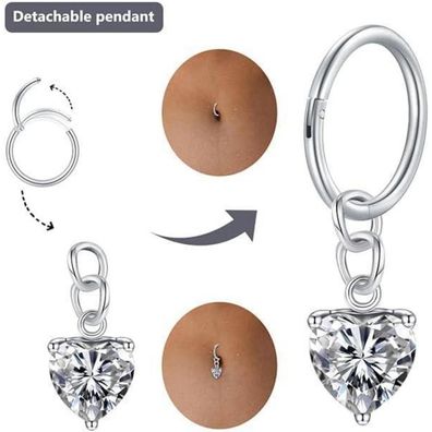 FunZing Bauchnabelpiercing Silber Gold 14G mit abnehmbarem Herz Dangle und CZ