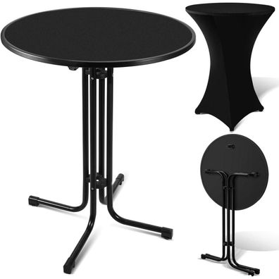 ISOISL Stehtisch Klappbar 80 cm Outdoor Schwarz, Höhenverstellbar, mit Husse