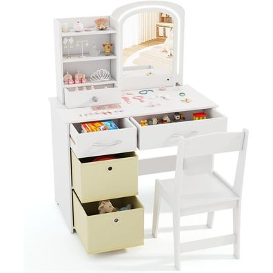 Dreamade Kinderschminktisch mit 2-farbiger LED-Beleuchtung, Prinzessin
