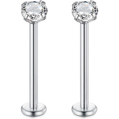 Rajnard 2er Set 16G Chirurgenstahl Lippenpiercing Labret Stecker Silber mit