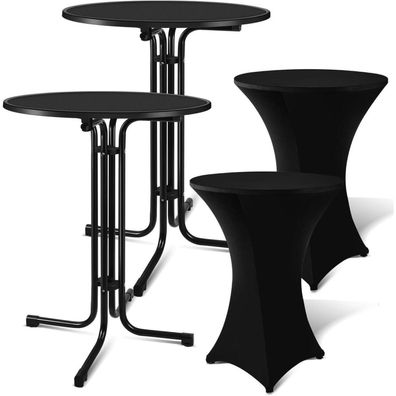 ISOISL 2er Set Stehtisch Klappbar 80 cm Outdoor Schwarz, Höhenverstellbar, mit