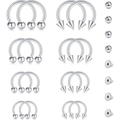 Rajnard Hufeisen Nasenring Piercing Set 24 Stück 16G Chirurgenstahl für Damen