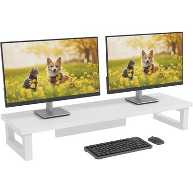 OYRREU Bildschirmerhöhung für 2 Monitore, 91x26cm, Weißer Monitorständer für