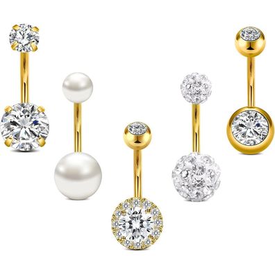 Crdifu 5er Set Bauchnabelpiercing Barbell aus 316L Chirurgenstahl - Silber