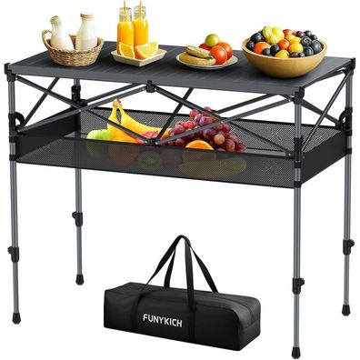 Funykich Campingtisch Klappbar 100x50cm, höhenverstellbar (70/87cm), mit