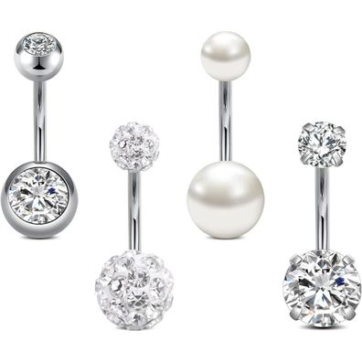 Rajnard Bauchnabelpiercing 4er Set 14G Chirurgenstahl mit CZ Perle und