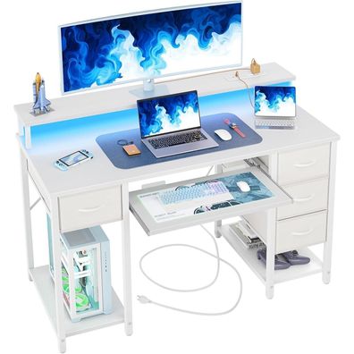 Bexevue Gaming Schreibtisch 120x50 cm mit Steckdosen, LED und 4 umkehrbaren