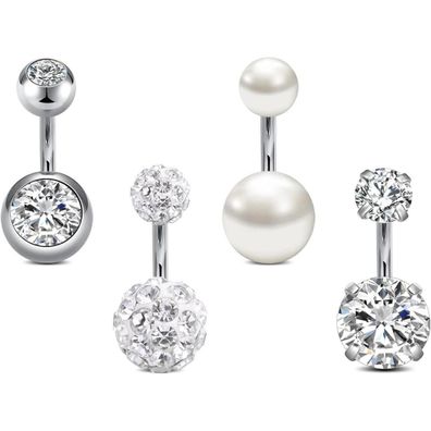 Rajnard Bauchnabelpiercing Set 4 Stück 14G Chirurgenstahl mit CZ Perle, für