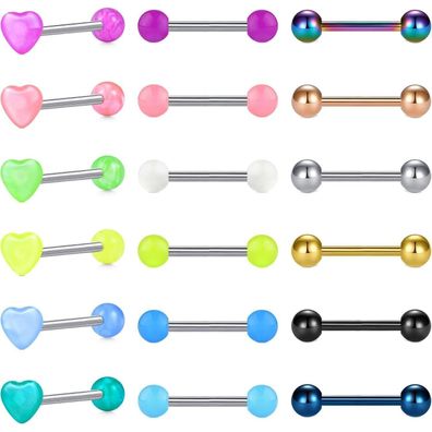 Rajnard Zungenpiercing Brustwarzenpiercing Mixfarben 14G Chirurgischer Stahl