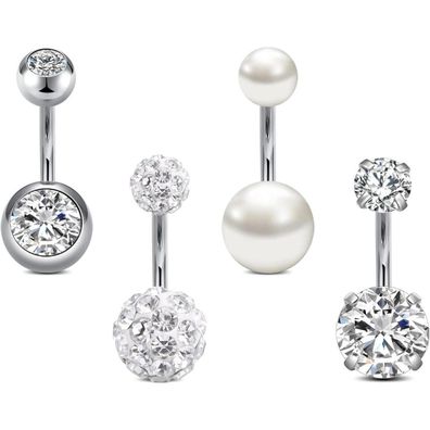 Rajnard Bauchnabelpiercing Set 4 Stück 14G Chirurgenstahl mit CZ Perle Diamant